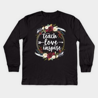 Teach Love Inspire Teacher Teaching Appreciation Day Week Kids Long Sleeve T-Shirt